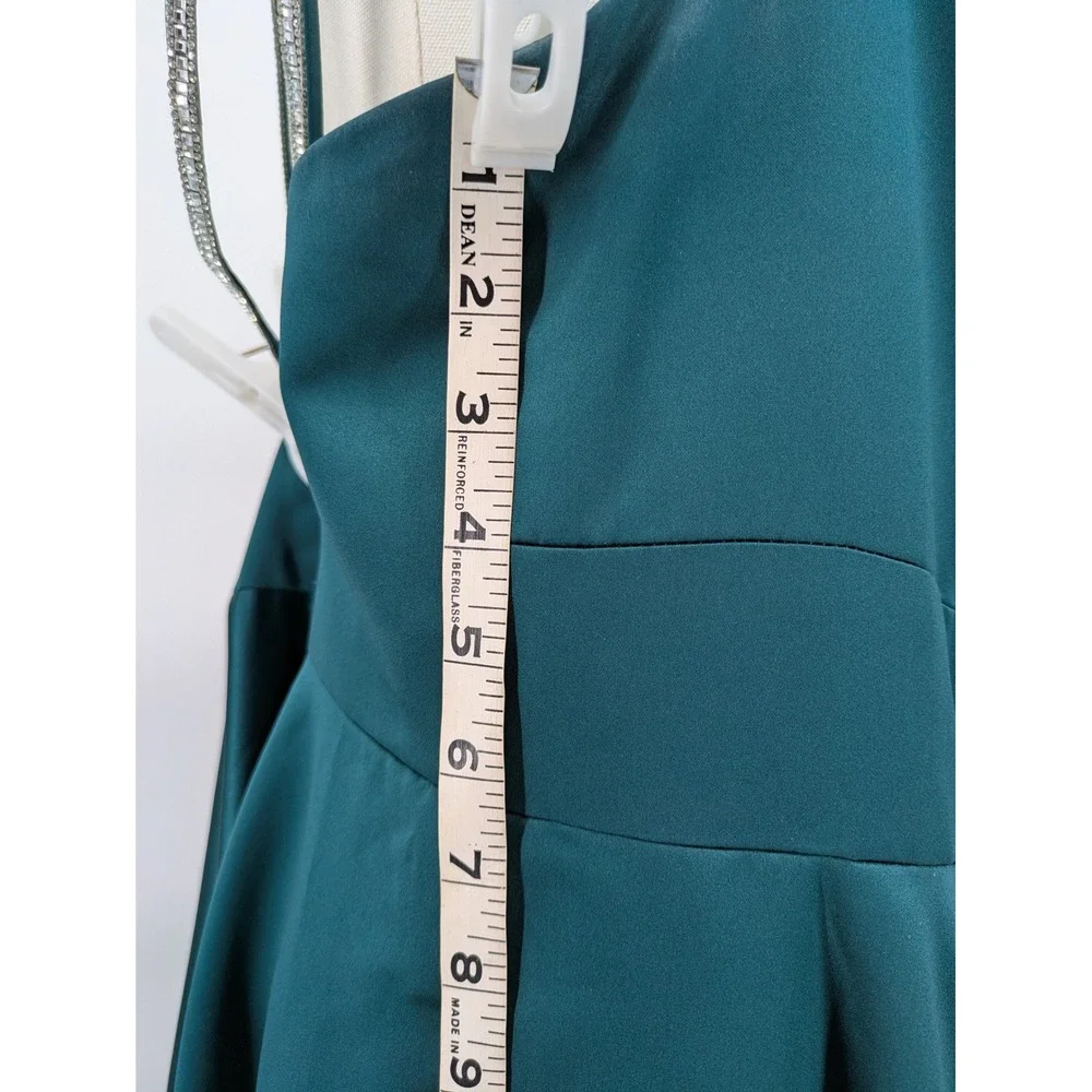 Jules & Cleo Dress Women 20 Emerald Green One Shoulder Rhinestone Satin Gown - Picture 11 of 16